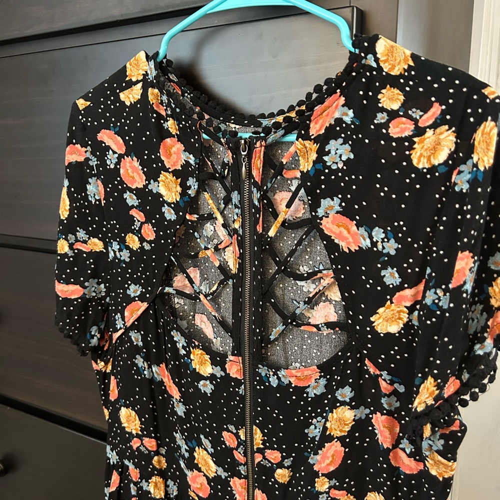 Black Floral Polka Dot Dress